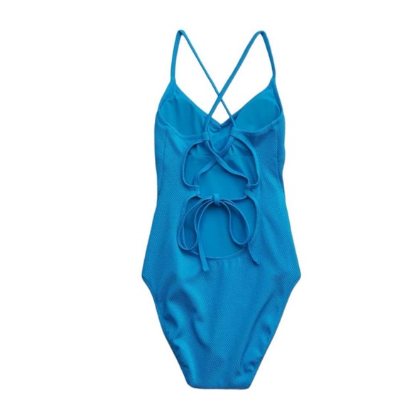 Aerie Real Good Shine Pique Strappy Back One Piece Swimsuit size medium - Picture 2 of 7